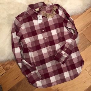 Burgundy & white J Crew Popover